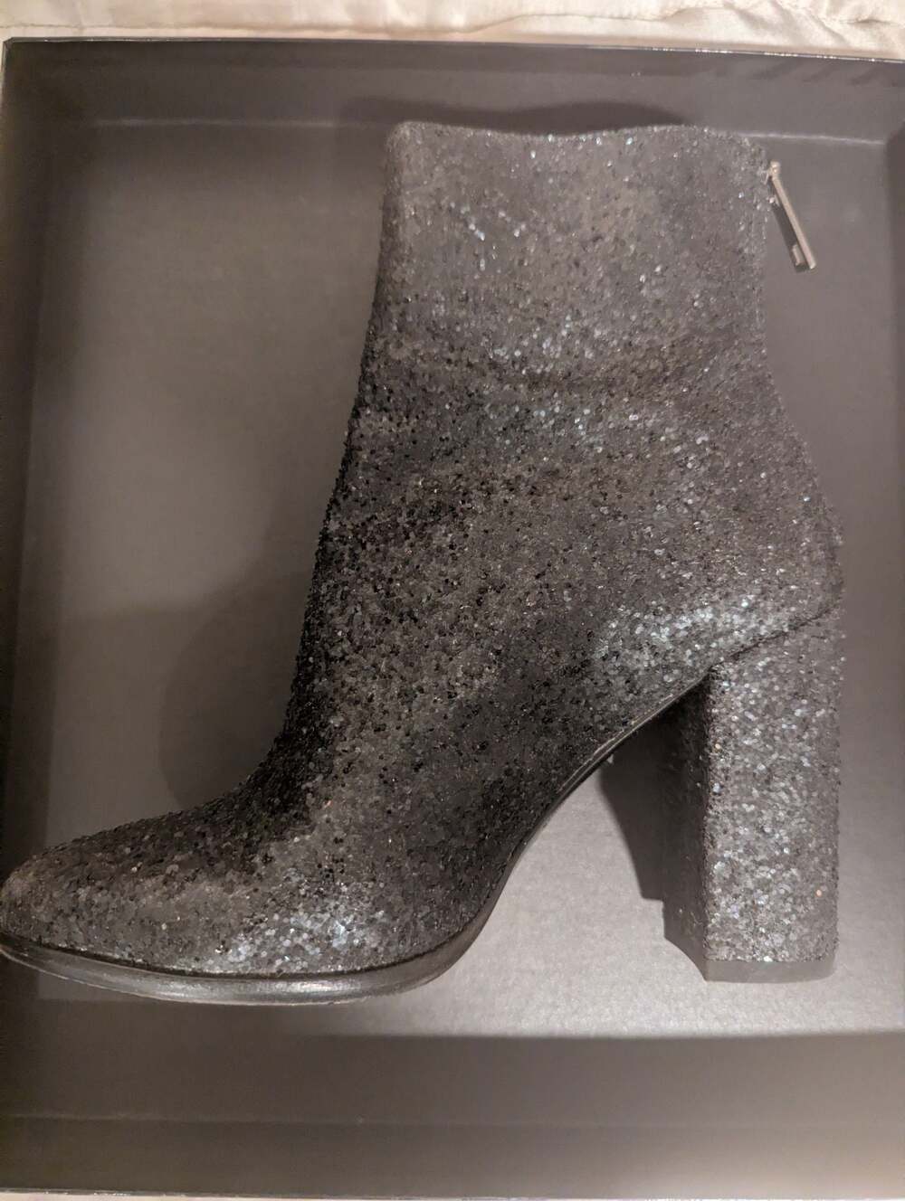 Just Cavalli Black Glitter Block Heel Ankle Boots Size 37